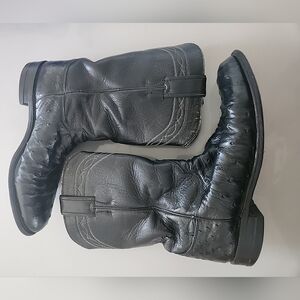 Justin Men's Black Ostrich Western Roper Cowboy Boots USA Sz 7.5 B